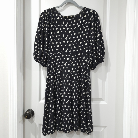 MAX STUDIO Vintage Black White Abstract Puff Sleeve Vneck Dress, Witchy, M - Picture 11 of 15